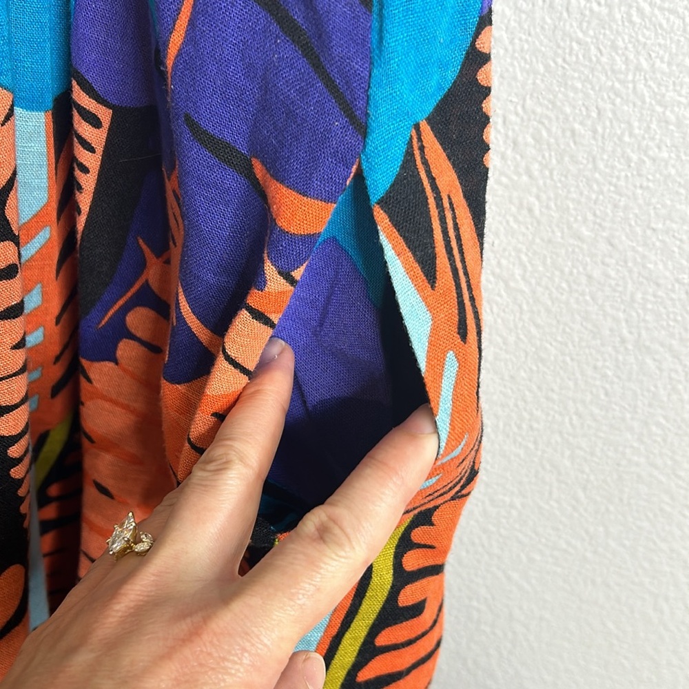 Edme & Esyllte Anthropologie cotton linen pocketed Tropical Print Summer Dress - Picture 9 of 9